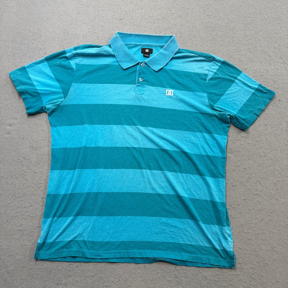 DC Shoes Polo Shirt Men's Large Blue Striped Short Sleeve Athletic Sportswear